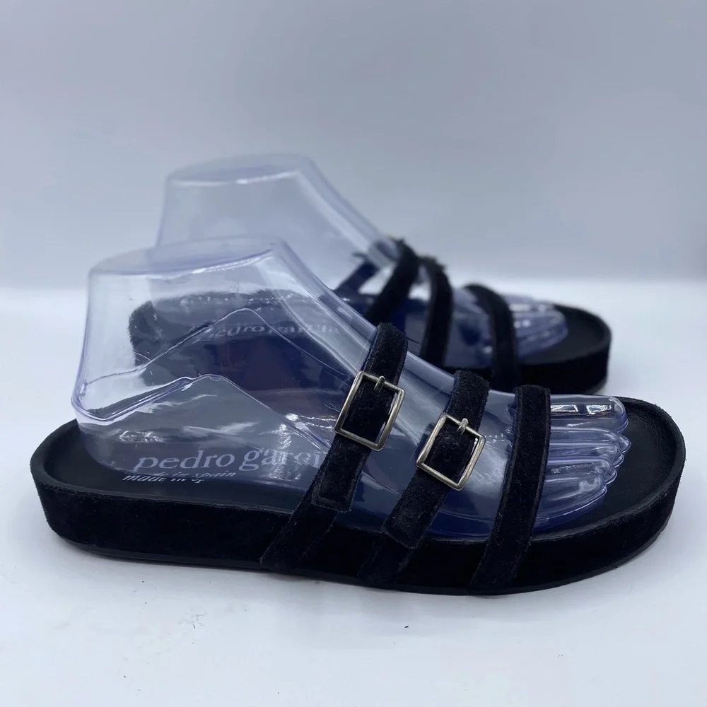 Pedro Garcia Alain 3 Strap Black Suede Sandal Size 7‎ US